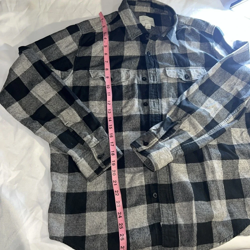 American‎ Eagle unisex large Long-Sleeve Flannel Plaid Shirt black / grey 149